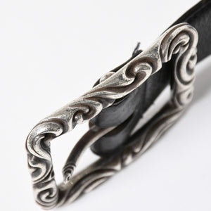 CHROME HEARTS クロムハーツ BLT SCRLREC レクタングル スクロール レザーベルト サイズ32 ブラック シルバー925 美品 中古 4a009285