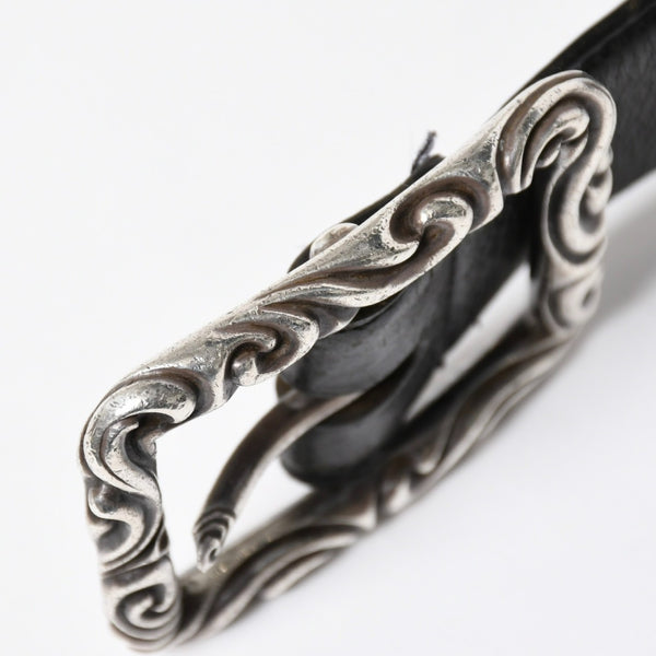 CHROME HEARTS クロムハーツ BLT SCRLREC レクタングル スクロール レザーベルト サイズ32 ブラック シルバー925 美品 中古 4a009285