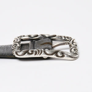 CHROME HEARTS クロムハーツ BLT SCRLREC レクタングル スクロール レザーベルト サイズ32 ブラック シルバー925 美品 中古 4a009285