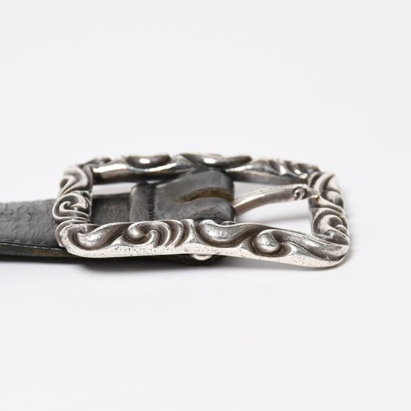 CHROME HEARTS クロムハーツ BLT SCRLREC レクタングル スクロール レザーベルト サイズ32 ブラック シルバー925 美品 中古 4a009285
