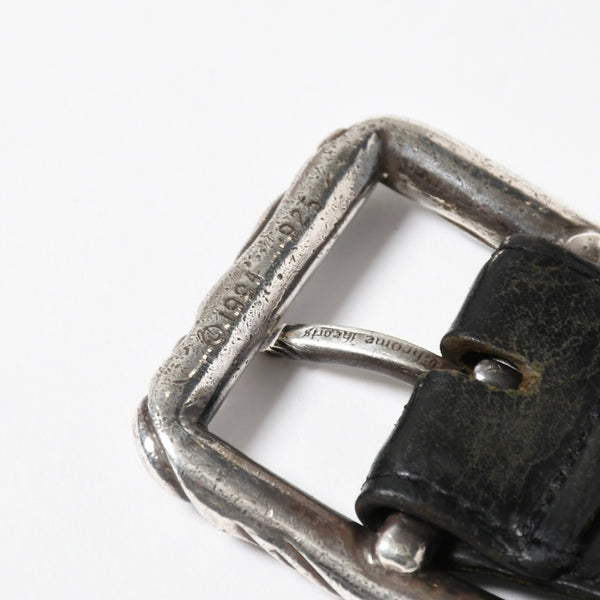 CHROME HEARTS クロムハーツ BLT SCRLREC レクタングル スクロール レザーベルト サイズ32 ブラック シルバー925 美品 中古 4a009285