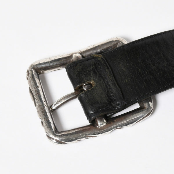CHROME HEARTS クロムハーツ BLT SCRLREC レクタングル スクロール レザーベルト サイズ32 ブラック シルバー925 美品 中古 4a009285