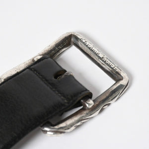 CHROME HEARTS クロムハーツ BLT SCRLREC レクタングル スクロール レザーベルト サイズ32 ブラック シルバー925 美品 中古 4a009285