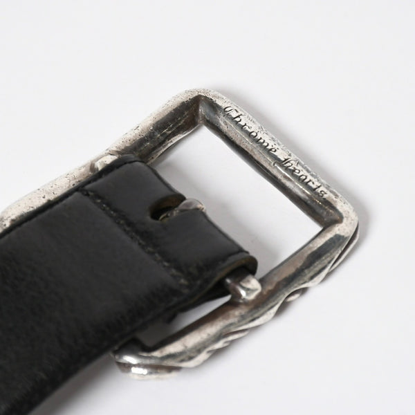 CHROME HEARTS クロムハーツ BLT SCRLREC レクタングル スクロール レザーベルト サイズ32 ブラック シルバー925 美品 中古 4a009285