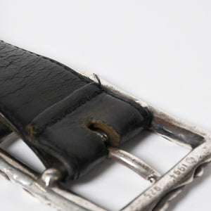 CHROME HEARTS クロムハーツ BLT SCRLREC レクタングル スクロール レザーベルト サイズ32 ブラック シルバー925 美品 中古 4a009285