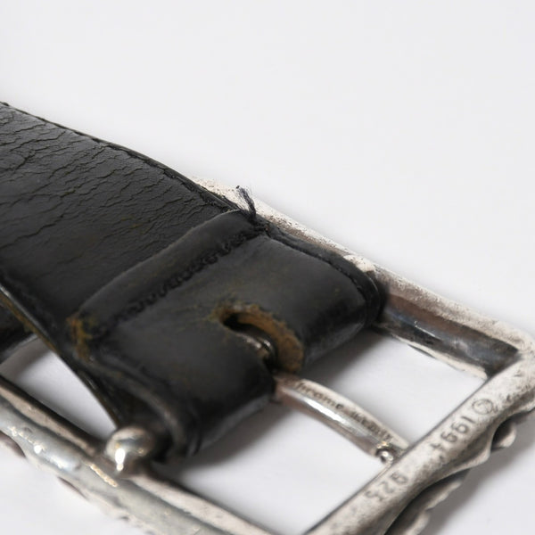 CHROME HEARTS クロムハーツ BLT SCRLREC レクタングル スクロール レザーベルト サイズ32 ブラック シルバー925 美品 中古 4a009285