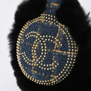 Like new CHANEL CC earmuffs here mark tweed lapinfur navy gold multicolor used 4a008769