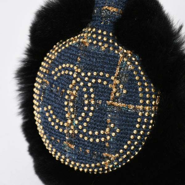 Like new CHANEL CC earmuffs here mark tweed lapinfur navy gold multicolor used 4a008769