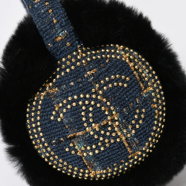 Like new CHANEL CC earmuffs here mark tweed lapinfur navy gold multicolor used 4a008769