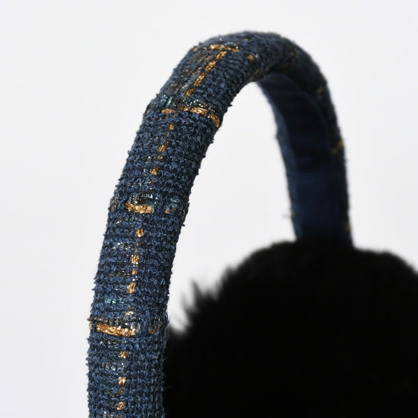 Like new CHANEL CC earmuffs here mark tweed lapinfur navy gold multicolor used 4a008769