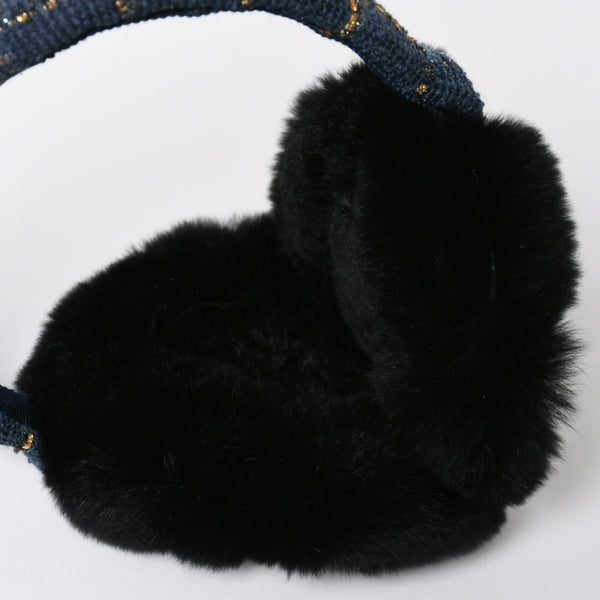 Like new CHANEL CC earmuffs here mark tweed lapinfur navy gold multicolor used 4a008769