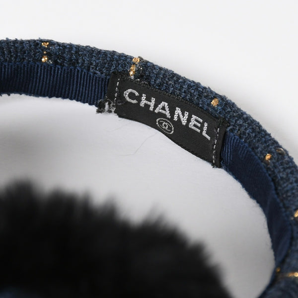 Like new CHANEL CC earmuffs here mark tweed lapinfur navy gold multicolor used 4a008769