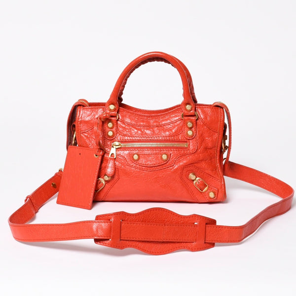 BALENCIAGA バレンシアガ LE CITY MINI ミニ シティ ハンドバッグ ショルダーバッグ 2WAYバッグ 309544 オレンジ ゴールド金具 美品中古 4a009346