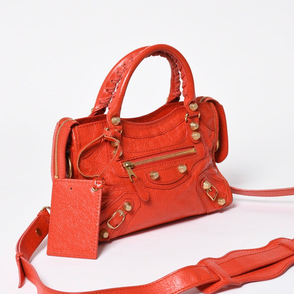 BALENCIAGA バレンシアガ LE CITY MINI ミニ シティ ハンドバッグ ショルダーバッグ 2WAYバッグ 309544 オレンジ ゴールド金具 美品中古 4a009346