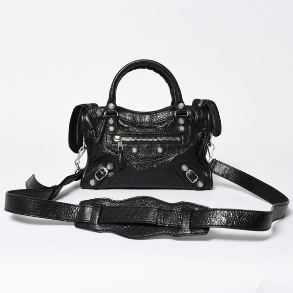 極美品 BALENCIAGA バレンシアガ CLASSIC MINI CITY 519938 ミニシティ 2WAY ハンドバッグ ブラック 中古 4a009345