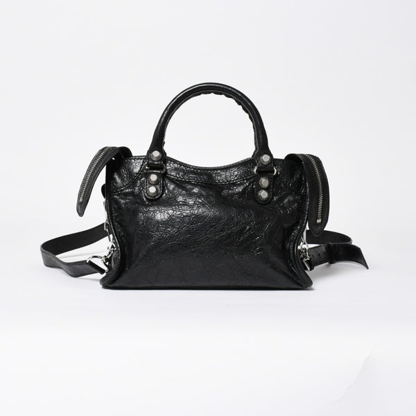 極美品 BALENCIAGA バレンシアガ CLASSIC MINI CITY 519938 ミニシティ 2WAY ハンドバッグ ブラック 中古 4a009345