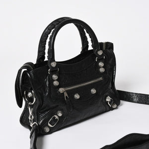 極美品 BALENCIAGA バレンシアガ CLASSIC MINI CITY 519938 ミニシティ 2WAY ハンドバッグ ブラック 中古 4a009345