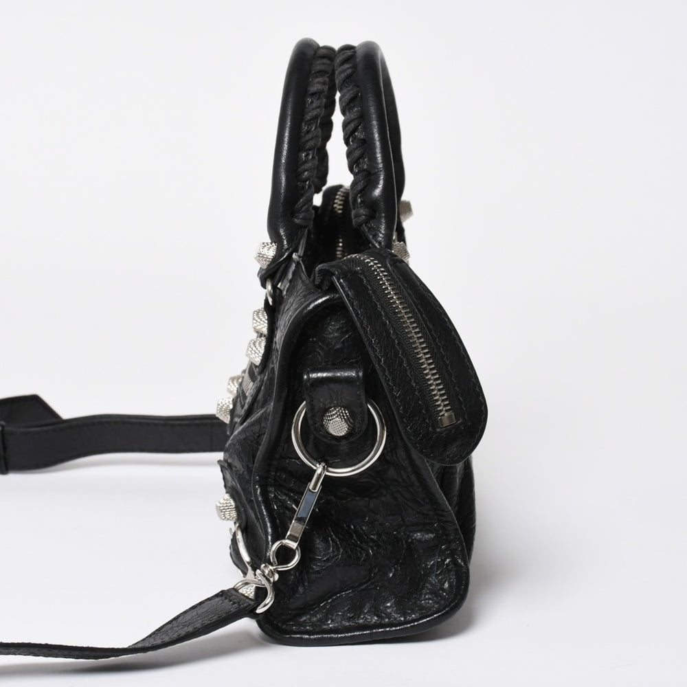 Very Good Condition BALENCIAGA CLASSIC MINI CITY 519938 Mini City 2WAY Handbag Black Used 4a009345