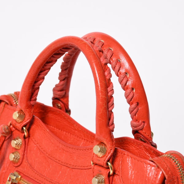 BALENCIAGA バレンシアガ LE CITY MINI ミニ シティ ハンドバッグ ショルダーバッグ 2WAYバッグ 309544 オレンジ ゴールド金具 美品中古 4a009346