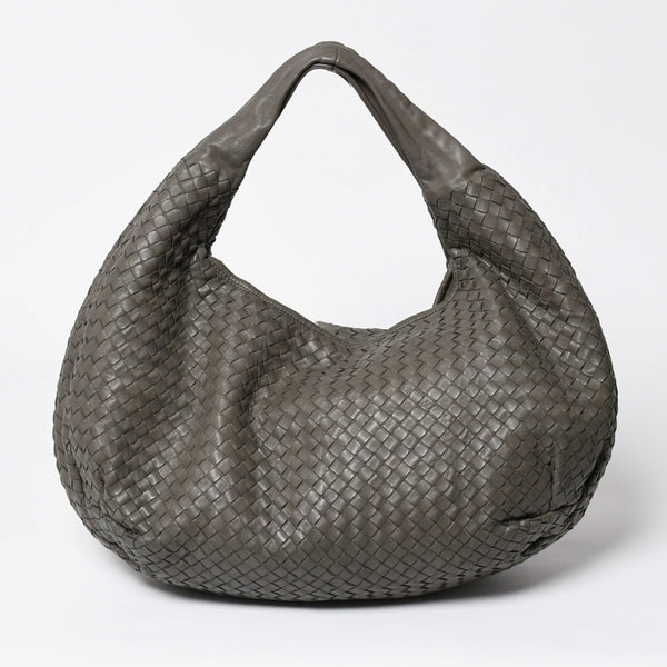 極美品 BOTTEGA VENETA ボッテガヴェネタ ホーボーワンショルダーバッグ イントレチャート レザー グレー B01259445Y 中古 4a009350