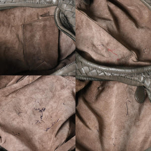 極美品 BOTTEGA VENETA ボッテガヴェネタ ホーボーワンショルダーバッグ イントレチャート レザー グレー B01259445Y 中古 4a009350