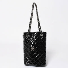 Very Good Condition CHANEL Chanel Matelasse Upside Down Chain Shoulder Bag No. 12 Coco Mark Patent Leather Black Used 4a009343