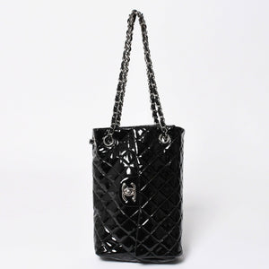 Very Good Condition CHANEL Chanel Matelasse Upside Down Chain Shoulder Bag No. 12 Coco Mark Patent Leather Black Used 4a009343