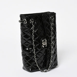 Very Good Condition CHANEL Chanel Matelasse Upside Down Chain Shoulder Bag No. 12 Coco Mark Patent Leather Black Used 4a009343