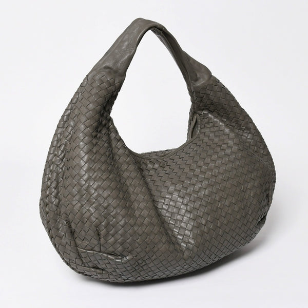 極美品 BOTTEGA VENETA ボッテガヴェネタ ホーボーワンショルダーバッグ イントレチャート レザー グレー B01259445Y 中古 4a009350