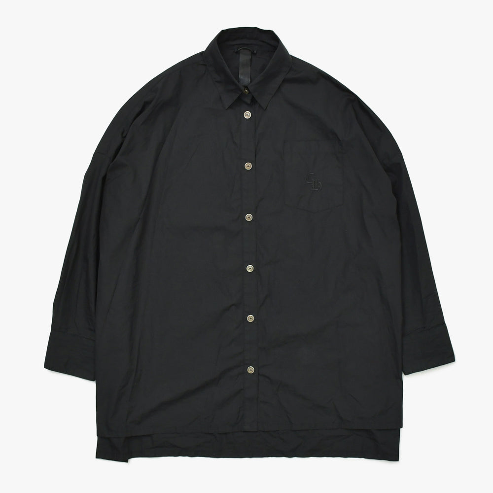 極美品 CHROME HEARTS クロムハーツ マハルキタ 長袖シャツ U.S.A製 コットン シルバー925 ブラック サイズM 中古 4a009363