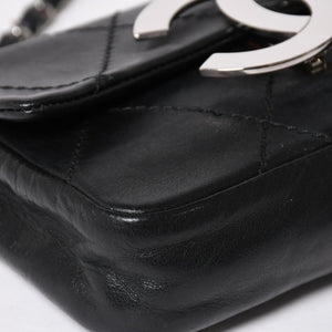 極美品 CHANEL シャネル ワイルドステッチ ミニチェーンショルダーバッグ 9番台 ココマーク ラムスキン ブラック シルバー金具 中古 4a009388