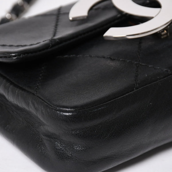 極美品 CHANEL シャネル ワイルドステッチ ミニチェーンショルダーバッグ 9番台 ココマーク ラムスキン ブラック シルバー金具 中古 4a009388
