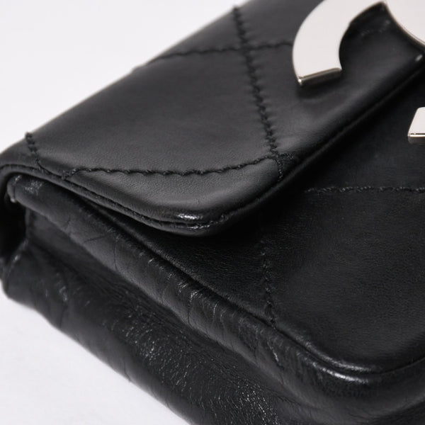 極美品 CHANEL シャネル ワイルドステッチ ミニチェーンショルダーバッグ 9番台 ココマーク ラムスキン ブラック シルバー金具 中古 4a009388