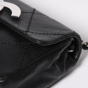 極美品 CHANEL シャネル ワイルドステッチ ミニチェーンショルダーバッグ 9番台 ココマーク ラムスキン ブラック シルバー金具 中古 4a009388
