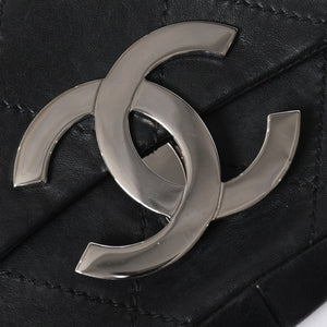 極美品 CHANEL シャネル ワイルドステッチ ミニチェーンショルダーバッグ 9番台 ココマーク ラムスキン ブラック シルバー金具 中古 4a009388