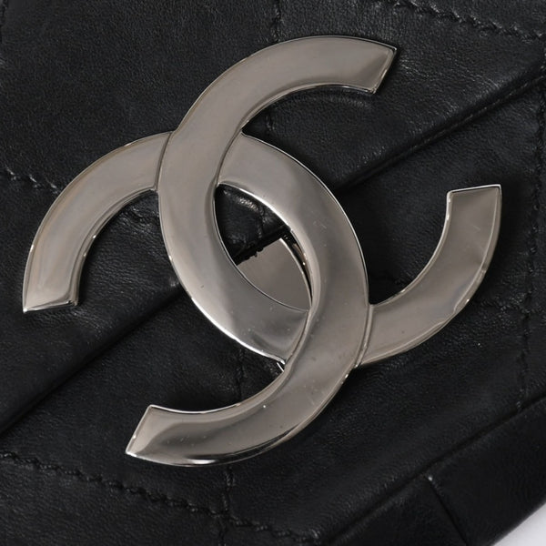 極美品 CHANEL シャネル ワイルドステッチ ミニチェーンショルダーバッグ 9番台 ココマーク ラムスキン ブラック シルバー金具 中古 4a009388