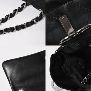 極美品 CHANEL シャネル ワイルドステッチ ミニチェーンショルダーバッグ 9番台 ココマーク ラムスキン ブラック シルバー金具 中古 4a009388