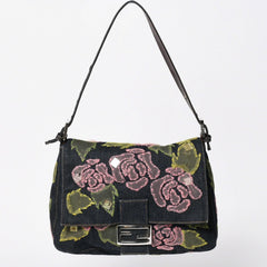 FENDI Mamma Bucket One Shoulder Bag 26325 Denim Floral Vintage Silver Hardware Good Condition Used 4a009731