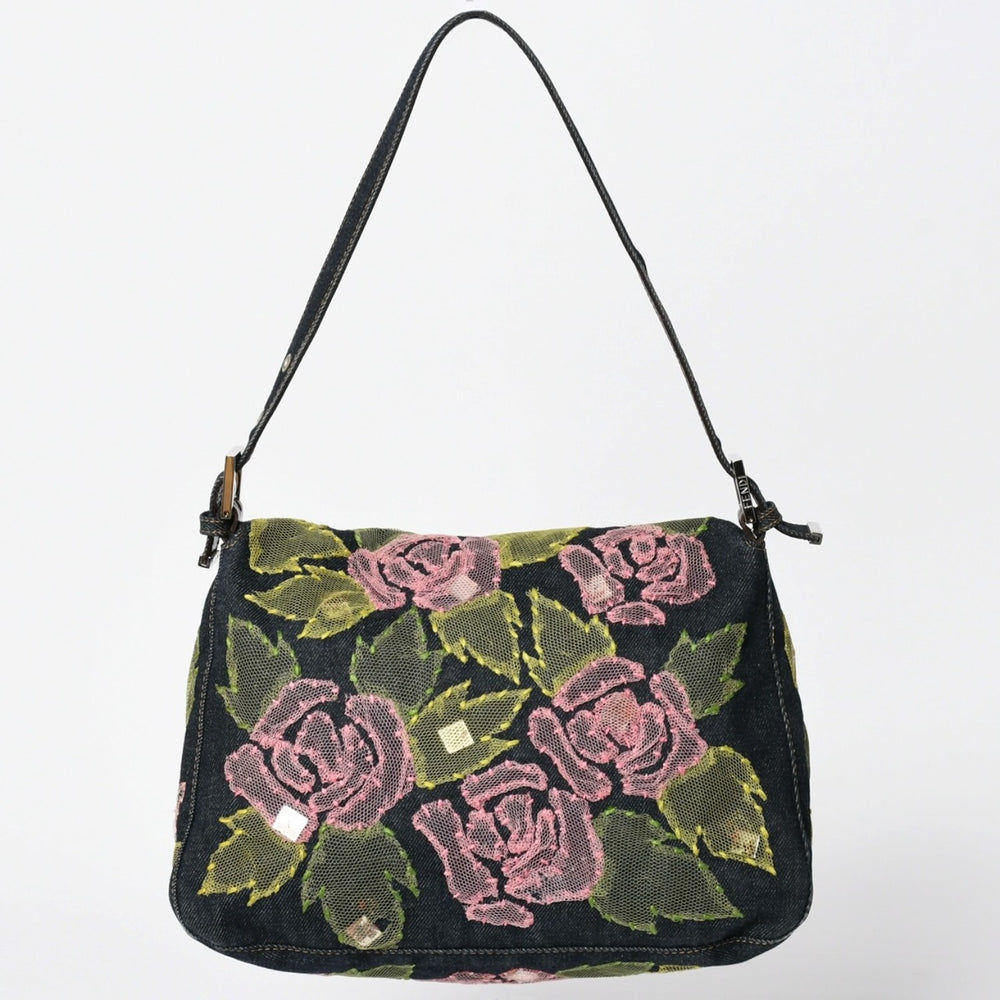 FENDI フェンディ マンマバケット ワンショルダーバッグ 26325 デニム フローラル ヴィンテージ シルバー金具 美品 中古 4a009731