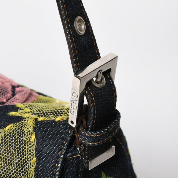 FENDI Mamma Bucket One Shoulder Bag 26325 Denim Floral Vintage Silver Hardware Good Condition Used 4a009731