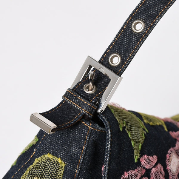 FENDI Mamma Bucket One Shoulder Bag 26325 Denim Floral Vintage Silver Hardware Good Condition Used 4a009731