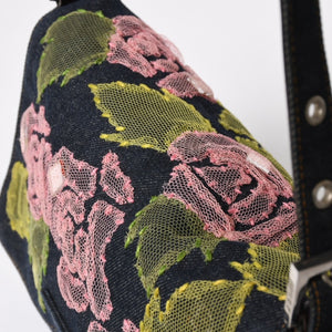 FENDI Mamma Bucket One Shoulder Bag 26325 Denim Floral Vintage Silver Hardware Good Condition Used 4a009731