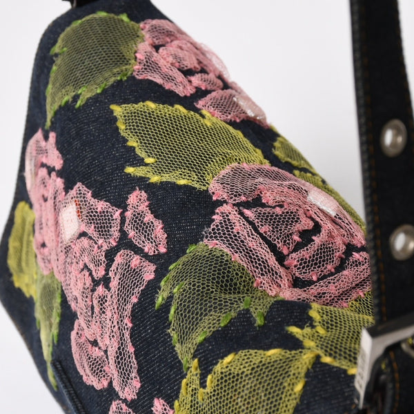 FENDI Mamma Bucket One Shoulder Bag 26325 Denim Floral Vintage Silver Hardware Good Condition Used 4a009731