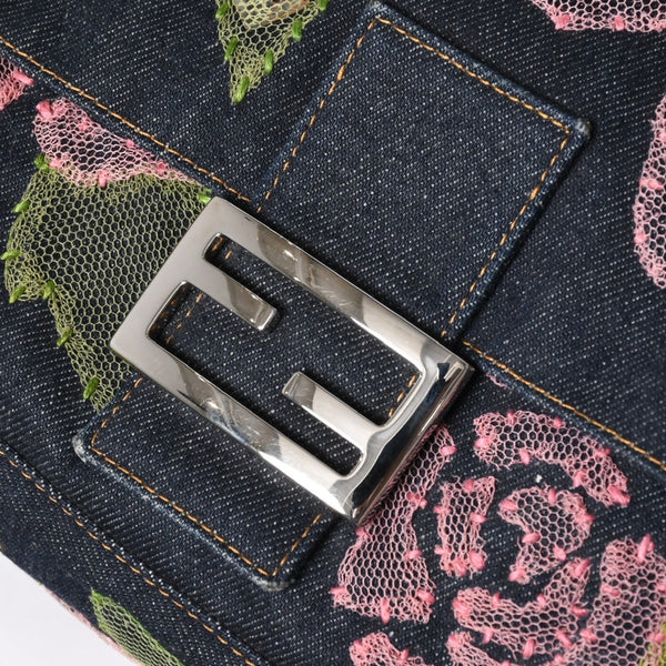FENDI Mamma Bucket One Shoulder Bag 26325 Denim Floral Vintage Silver Hardware Good Condition Used 4a009731
