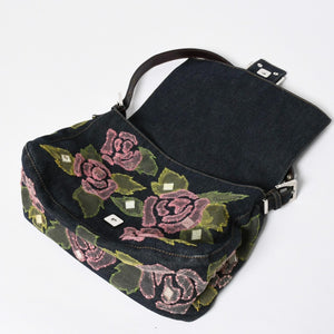FENDI Mamma Bucket One Shoulder Bag 26325 Denim Floral Vintage Silver Hardware Good Condition Used 4a009731