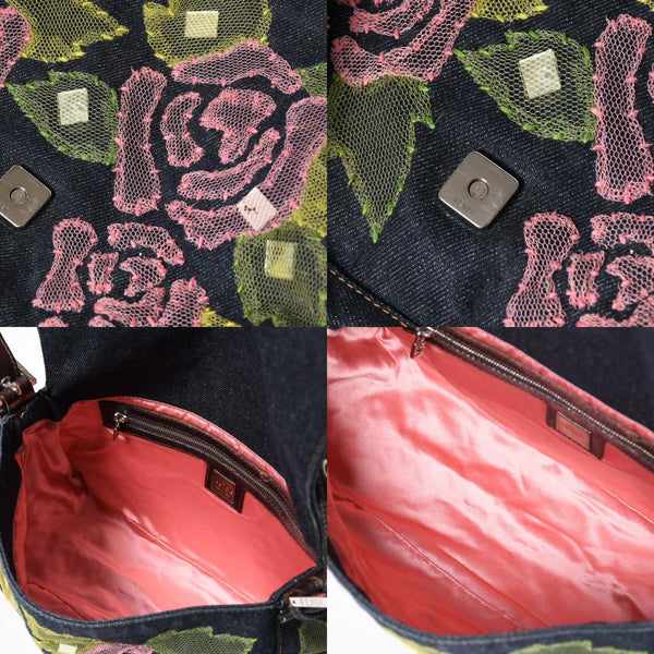 FENDI Mamma Bucket One Shoulder Bag 26325 Denim Floral Vintage Silver Hardware Good Condition Used 4a009731