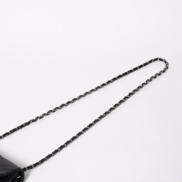 極美品 CHANEL シャネル ワイルドステッチ ミニチェーンショルダーバッグ 9番台 ココマーク ラムスキン ブラック シルバー金具 中古 4a009388