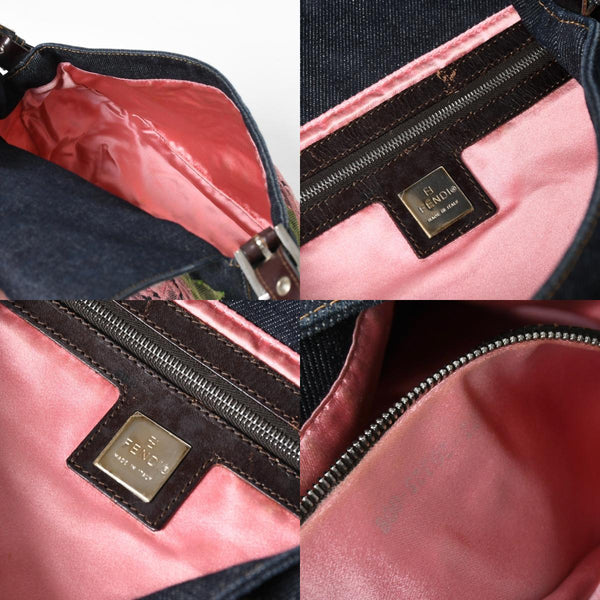 FENDI Mamma Bucket One Shoulder Bag 26325 Denim Floral Vintage Silver Hardware Good Condition Used 4a009731