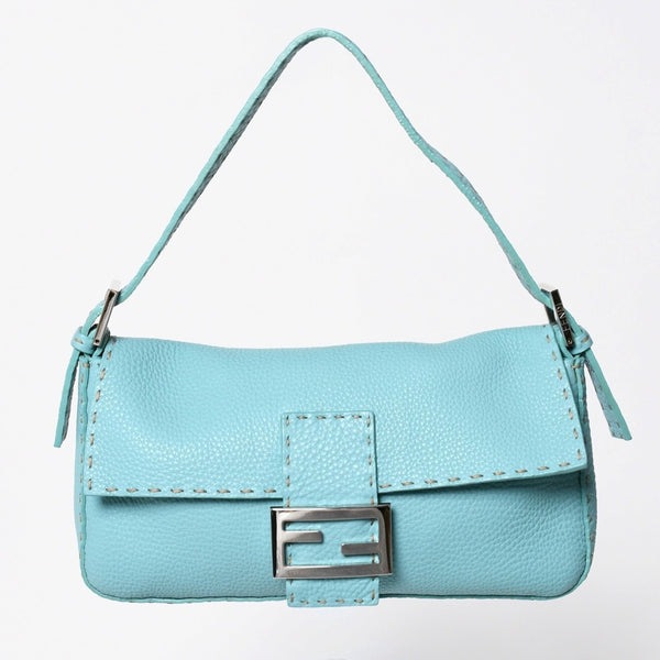 新品同様 FENDI フェンディ マンマバケット ワンショルダーバッグ 8BR600 セレリアレザー ブルー シルバー金具 中古 4a009607