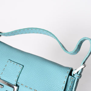 新品同様 FENDI フェンディ マンマバケット ワンショルダーバッグ 8BR600 セレリアレザー ブルー シルバー金具 中古 4a009607
